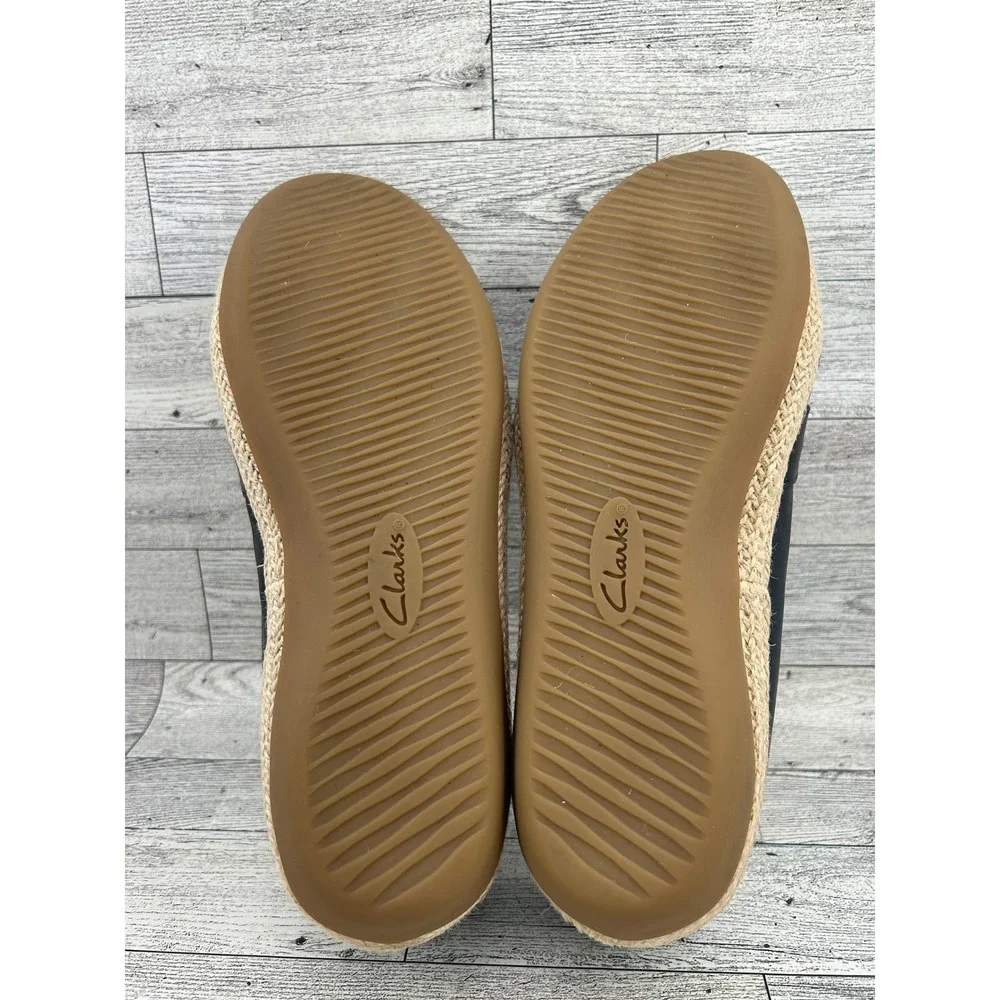 Clarks Collection Navy Blue Leather Espadrille Flats Ultimate Comfort Women Sz 9